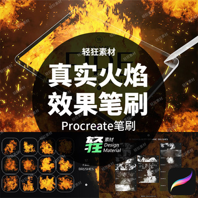 火苗效果笔刷Procreate笔刷艺术火星真实感ipad火焰18个画笔素材