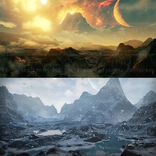 UE4科幻极地风光3D场景 基地飞船星空星云雪山 天空盒 素材8739