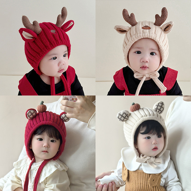 婴儿帽子秋冬季可爱鹿角造型护耳帽小月龄男女宝宝加厚保暖毛线帽,童装/婴儿装/亲子装,帽子,淘宝优惠券,粉丝福利购,淘宝优惠卷