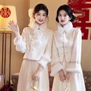 姐妹团裙显瘦平时穿出租礼服 2025新款 伴娘服租赁香槟色长袖 秋冬季