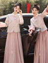 高级感唐装 新款 姐妹团礼服马面裙 伴娘服租赁粉色2025春秋季 新中式