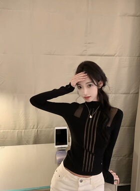 J11 Studio【呼吸视觉 】立领微透性感修身百搭T恤内搭针织打底衫