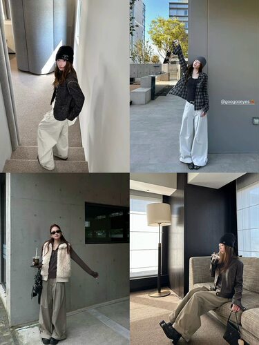 【现货】Goo Goo Eyes 折边阔腿裤棉压褶宽松西装裤垂感拖地裤