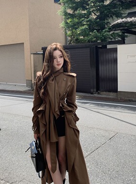 秋季新款英伦风气质高级感不规则风衣外套女度假风氛围感系带大衣