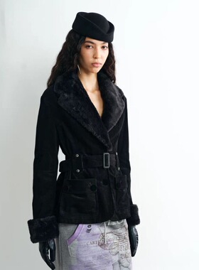 【雾黑绒梦】秋冬高级百搭毛绒拼接外套收腰系带酷飒设计感上衣女