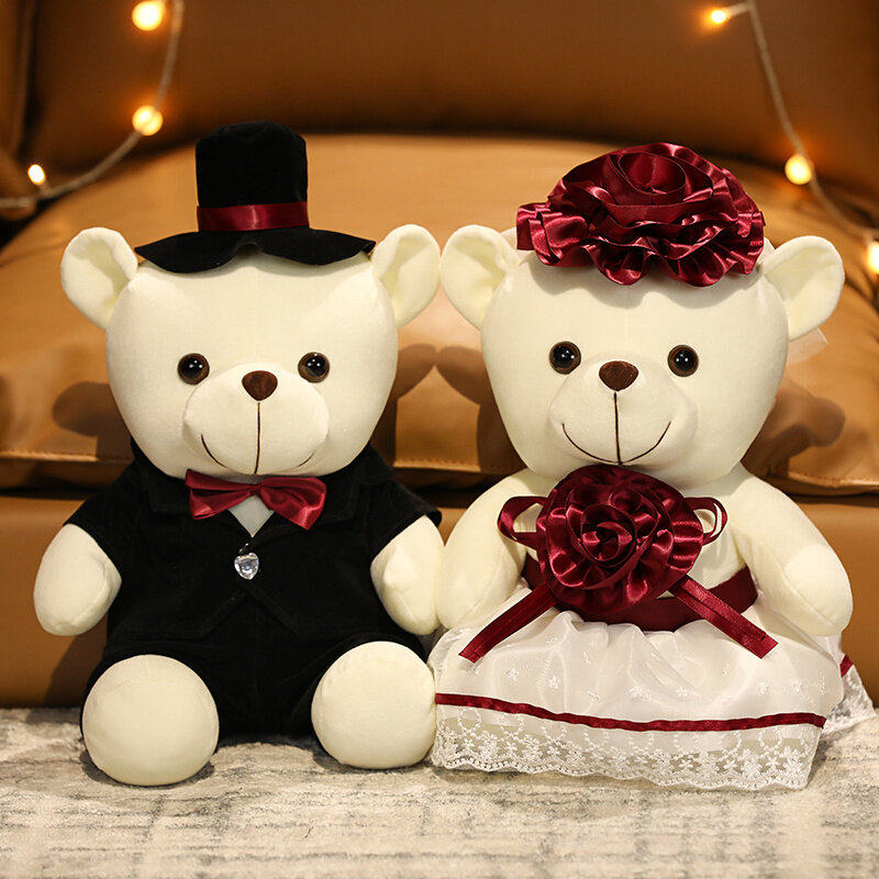婚车头装饰娃娃熊公仔结婚庆压床婚纱情侣熊公仔一对毛绒玩具小熊