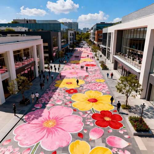 户外网红打卡街道花朵地贴