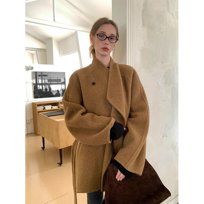 插肩袖慵懒通勤羊绒双面呢大衣