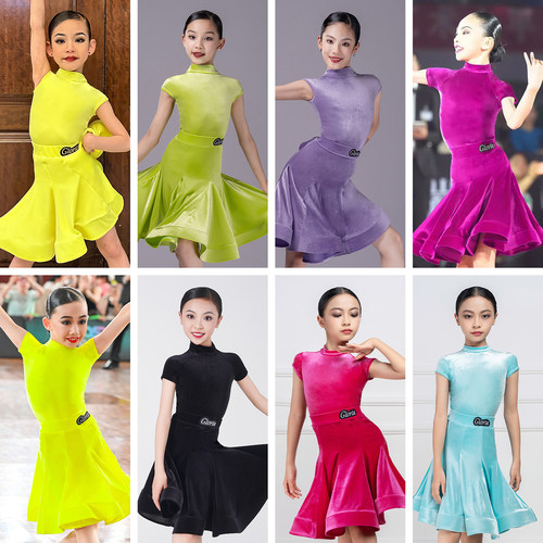 歌瑞亚拉丁比赛规定服丝绒短袖