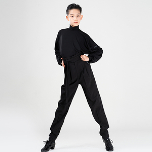 歌瑞亚拉丁舞服新款男童小高领蝙蝠长袖上衣儿童演出服表演练功服