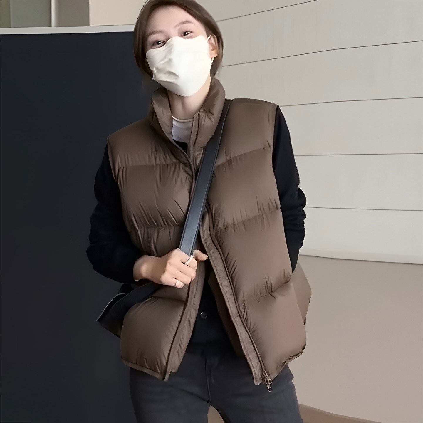 日系cherrykoko羽绒马甲女秋冬新款加厚无袖羽绒服马甲女休闲白