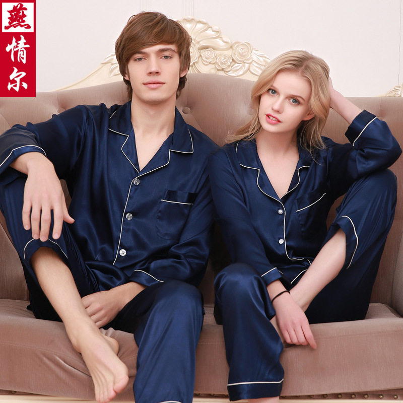 法国Gentle Motto新款春秋丝质情侣睡衣女秋季冰丝绸夏男士休闲