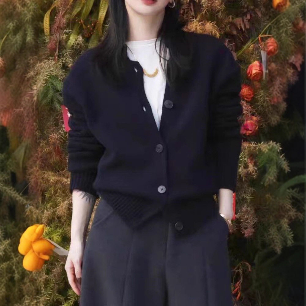 法国Gentle Motto新款秋冬加厚羊毛开衫女半高领宽松羊绒休闲针织