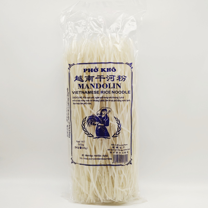 越南进口曼多林phokho河清水牛肉粉500克袋装宽扁米粉商用餐厅