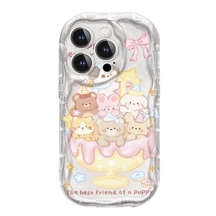 适用苹果15promax手机壳可爱小熊plus透明iPhone14pro奶油纹13全包12贝壳纹卡11软硅胶7/8卡通6s女se3防摔xs