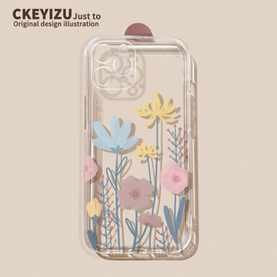 适用于苹果14promax手机壳15新款 8花朵 iPhone13简约ins风12pro透明硅胶14plus防摔11全包xr xsmax直边6sp薄7