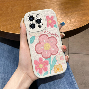 适用于苹果14手机壳15新款 xr高级 iPhone13小羊皮14plus软硅胶12promax全包11pro防摔6sp简约花朵7 8p男女xs