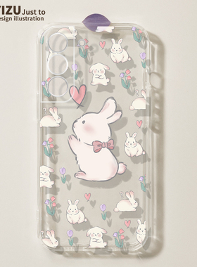 适用于三星s22ultra手机壳新款s23Ultra软硅胶s21fe直边透明s20+可爱s10e花花兔子Galaxy超薄防摔s22plus全包