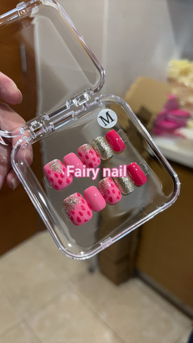 Fairy nail&middot;芭比粉系列春秋短款豹纹亮晶晶纯手工显白穿戴