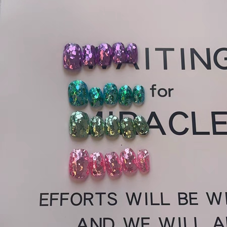 FAIRY·手工定制韩国大亮片美甲满手全手亮片美甲夏季显白美甲