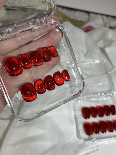 Fairy·深红宝石猫眼纯色爆闪高级穿戴甲美甲手工成品甲片可拆卸