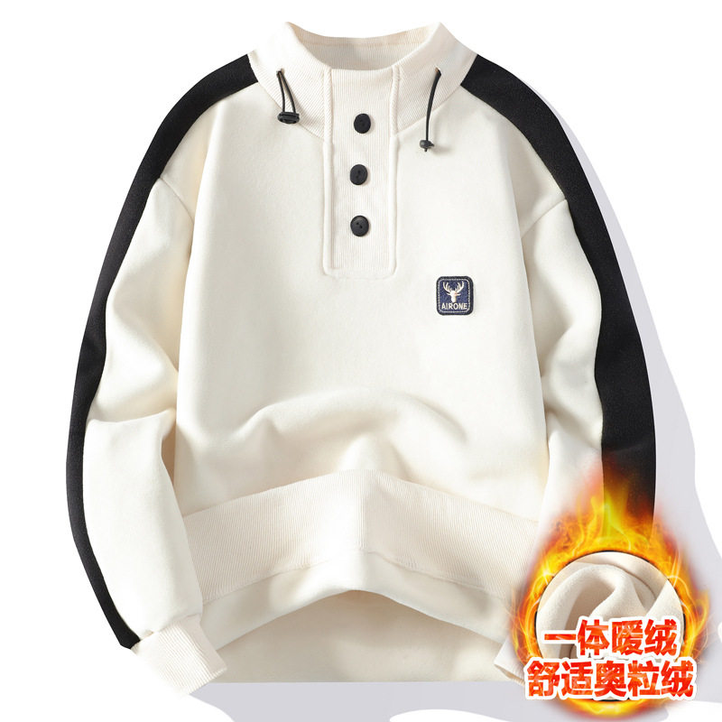 稻草人男士加绒加厚立领时尚双面绒卫衣冬季新款青少年韩版潮流保