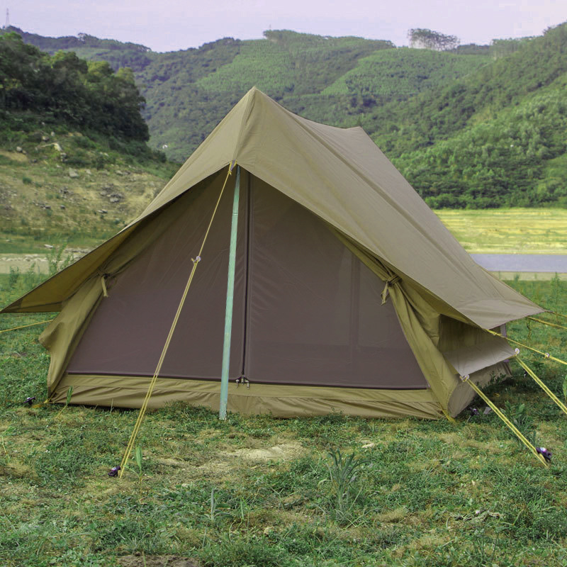 户外野营复古登山帐篷露营防大雨小屋型军绿色屋脊帐篷外贸天幕-封面