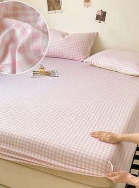 Plaid Style Fitted Sheet Skin-friendly Bed Cover Elastic Bed