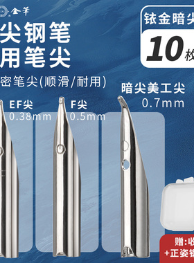永生暗尖通用型替换笔尖暗尖18.5mm特细0.38弯尖0.7美工替换笔尖10支装送pp盒送钢笔一支
