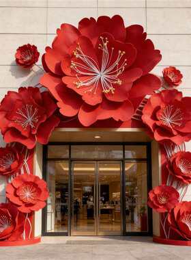 红色牡丹花EVA户外发光仿真花