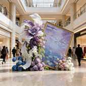 紫色仿真花玫瑰花假花莫奈花园纸艺花装 饰摆件仿生花艺氛围感造景