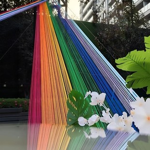 多巴胺彩虹线装置户外景区打卡装置悬挂式婚礼装饰布置大树装饰