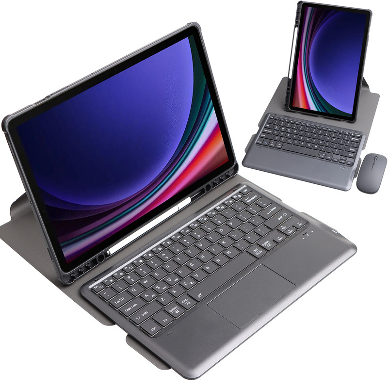 适用2024三星Galaxy Tab S10+保护套带笔槽蓝牙键盘鼠标12.4英寸平板电脑SM-X820/X826B全包软壳旋转横竖支架