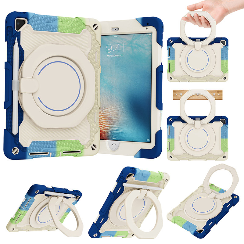 适用2018ipad9.7保护套手环持ipad5/6苹果Pro9.7平板电脑air1/2全包边软壳硅胶防摔A1822/1893旋转支架挂肩绳