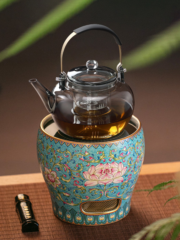 莺歌烧电陶炉煮茶器家用煮茶炉珐琅彩小型陶瓷烧水煮茶壶专用茶具