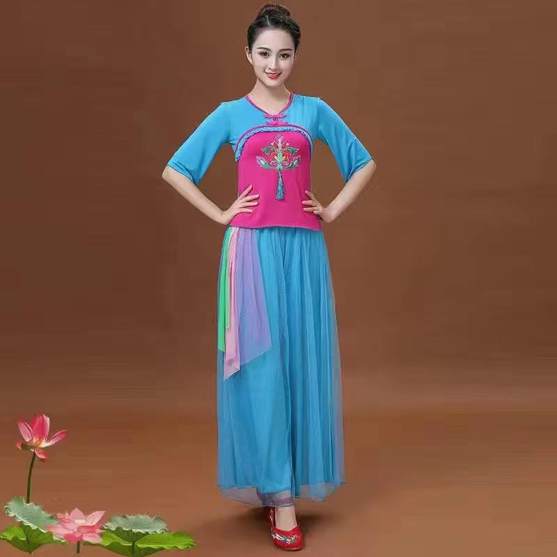 特价广场舞服装套装中老年新款杨丽萍舞蹈服演出扇子舞女春夏跳舞