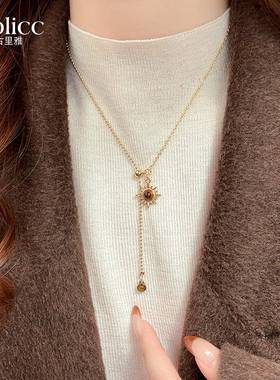 长款太阳花虎眼石吊坠项链女款配饰2025新款毛衣链高级感轻奢小众