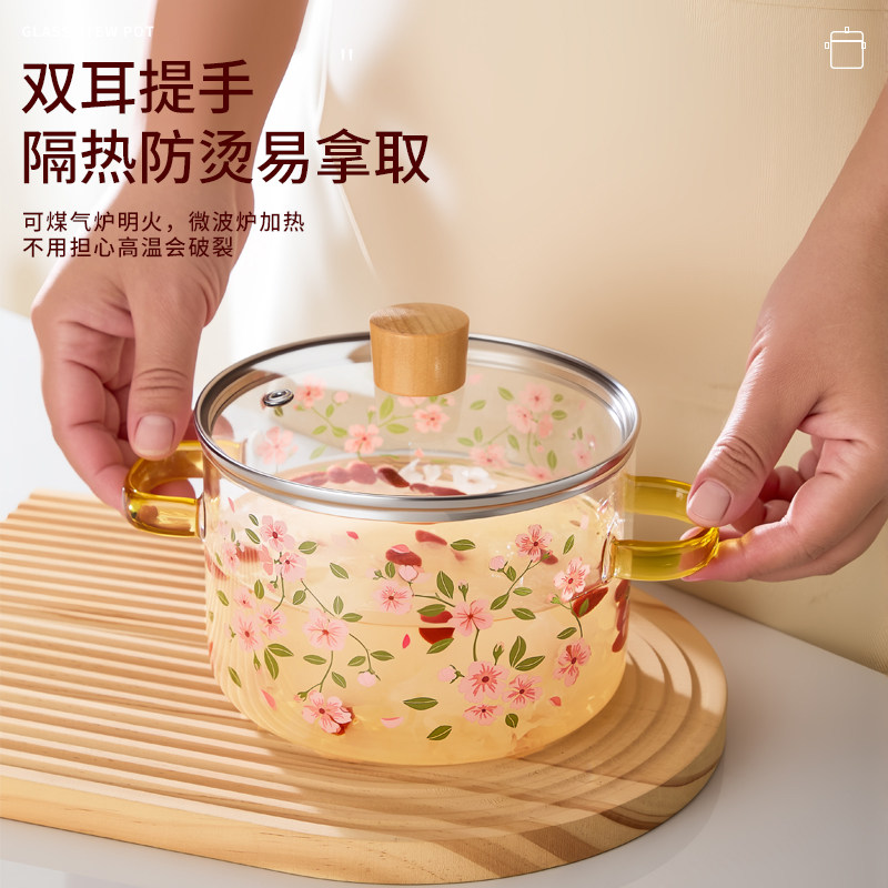 泡面碗可爱大容量方便面玻璃煮锅个人专用宿舍学生带盖把手耐高温