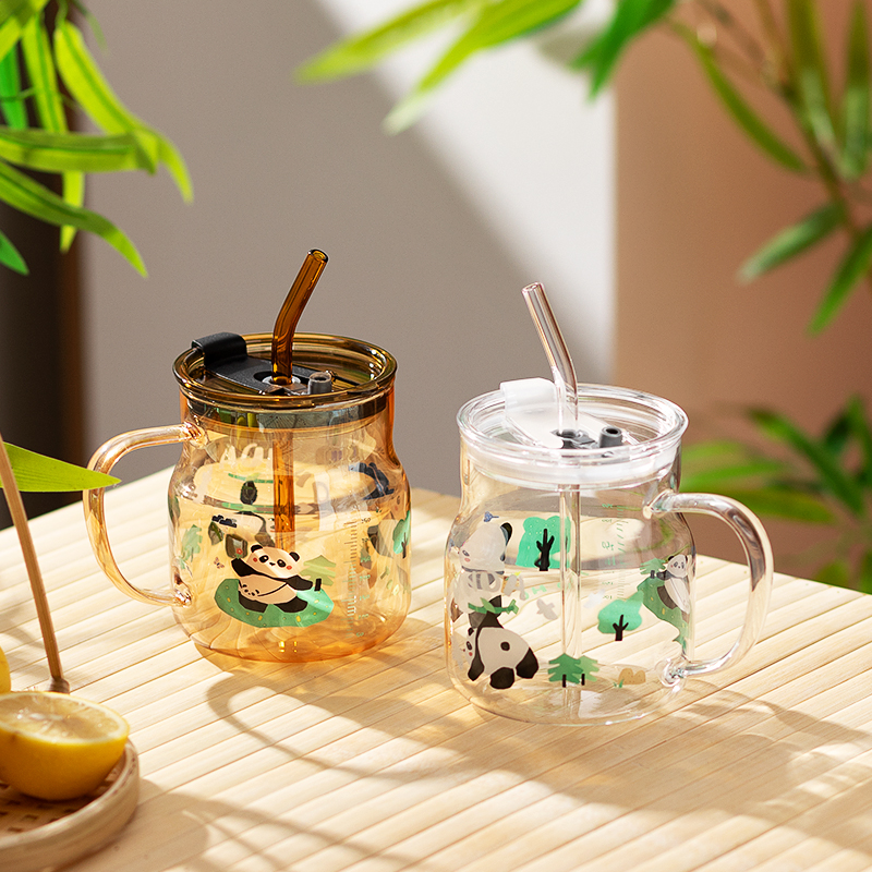 耐高温水杯吸管杯带盖把手杯喝水