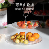 年货欧式 玻璃水果盘三层现代简约家用客厅透明水晶多层蛋糕盘送礼