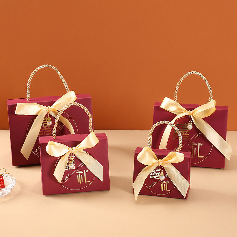 结婚婚礼伴手礼回礼糖果盒喜糖盒子 蝴蝶结喜糖盒ins风中式手提式