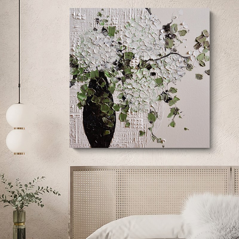 优选色绣球花肌理手绘油画客厅餐A厅装饰画欧式立体抽象花卉玄关图片