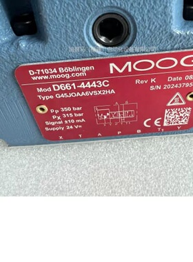 议价美国MOOG穆格伺服阀打61-4443C G45JOAA6VSX2HA现货