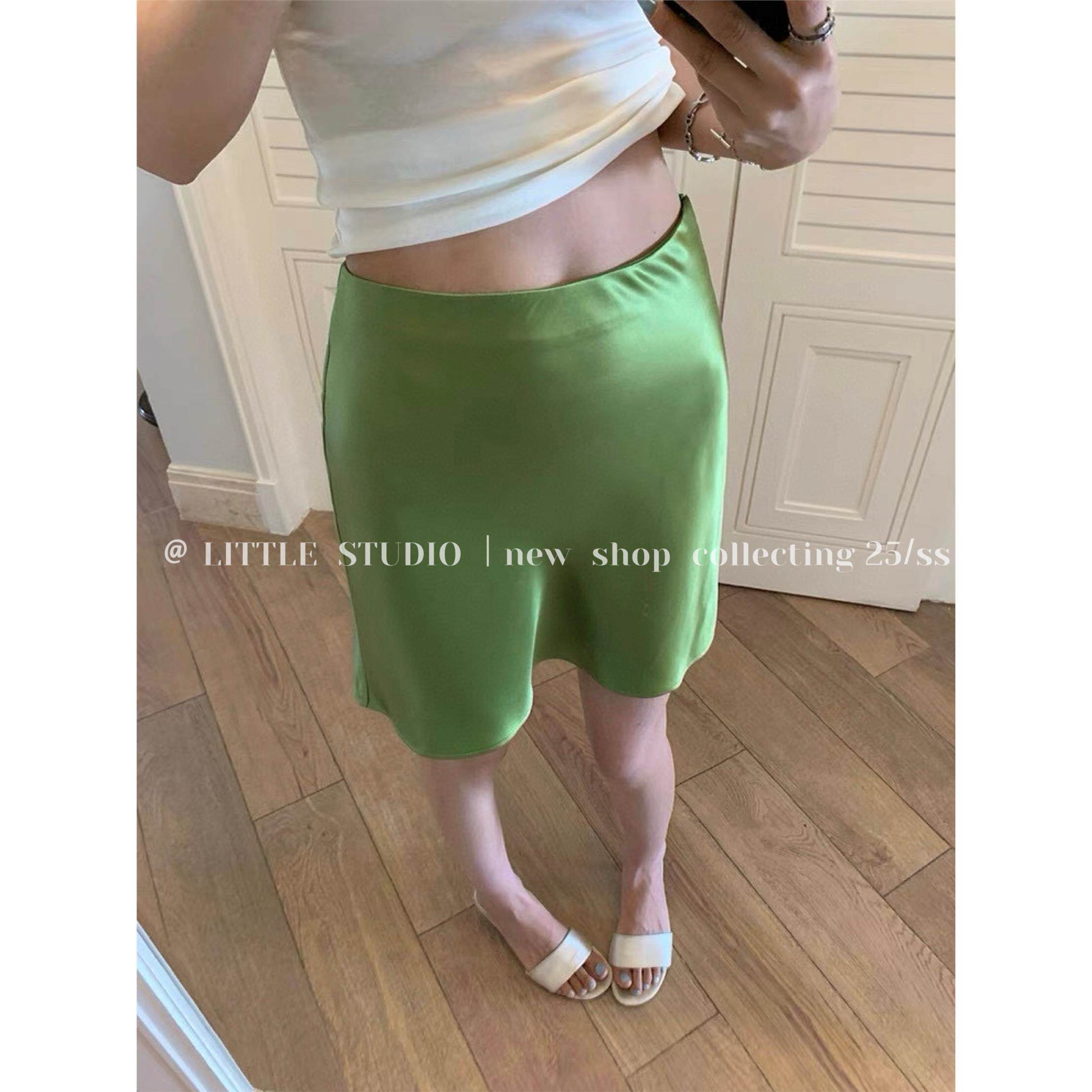 LITTLE 正确版~ 高级缎面感彷醋酸半身裙女26夏季新款斜裁短裙子