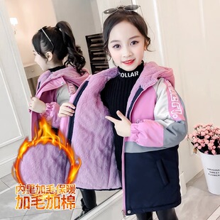女童派克服女宝加绒夹棉棉衣2021新款小童洋气冬装婴儿童棉服外套