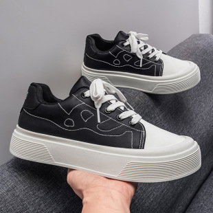 大码 厚底男鞋 男生百搭款 2026春季 子圆头青年休闲鞋 白底板鞋 鞋 新款