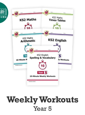 英国CGP原版 Year 5 Maths & English 10-Minute Weekly Workouts bundle 小学5年级 英语数学练习5册套装 含答案