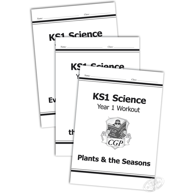 英国CGP教材 KS1 Science Year 1 Workout 科学锻炼包套装 小学1年级 植物与四季+动物与人体+日常材料 5-6岁