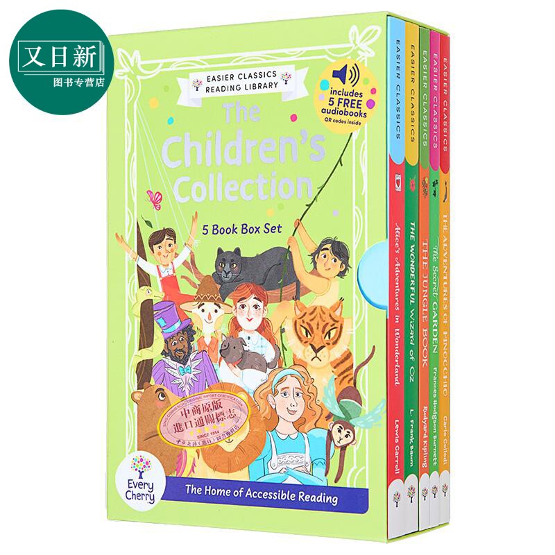 经典儿童文学入门套装5册 扫码听音频 爱丽丝梦游仙境 Wizard of Oz绿野仙踪 秘密花园 木偶奇遇记 森林王子 英文原版 插图章节书