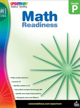 光谱练习册 数学预备课程 学前班Spectrum Math Readiness Grade PK英文原版进口 幼儿园教辅参考书Carson Dellosa 又日新
